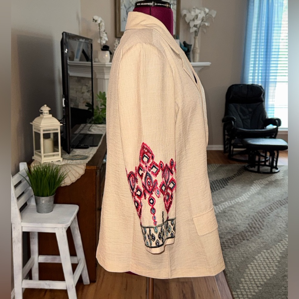 New York Clothing NEW Stone Embroidered 3/4 sleeve Open blazer jacket 1X - Picture 3 of 8